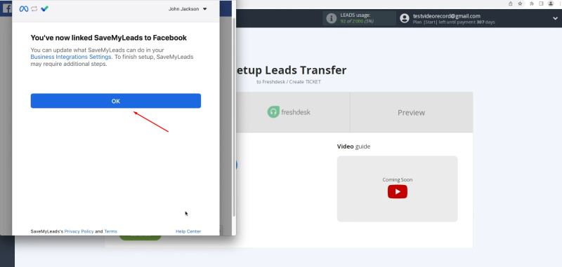 Facebook Lead Ads and Freshdesk integration | Click “OK”