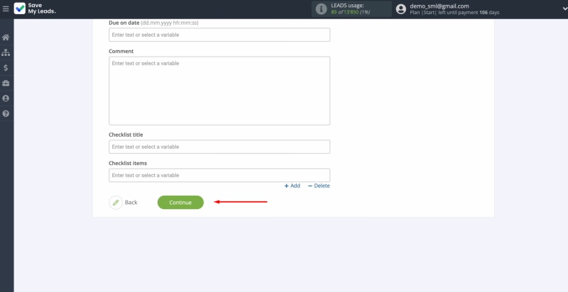 When the fields are filled in, click Continue