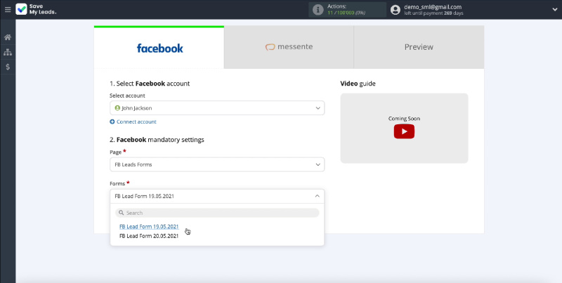 How to set up Facebook and Messente integration | Specify forms