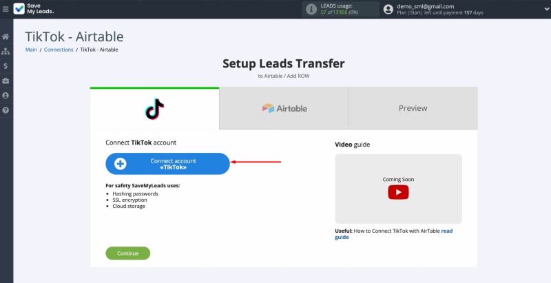 Link your TikTok account to SaveMyLeads