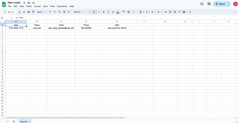 TikTok and Google Sheets integration | Go to Google Sheets and check the result