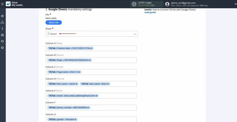 TikTok and Google Sheets integration | Choose the sheet