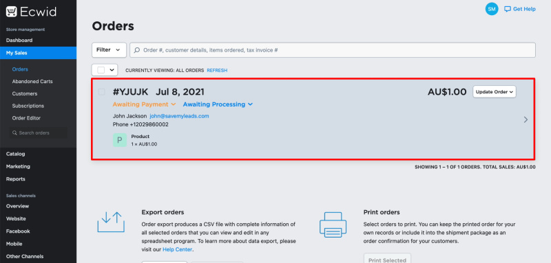 Facebook and Ecwid integration | Checking sent data in Ecwid