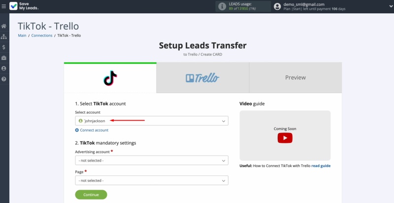 Select the connected account