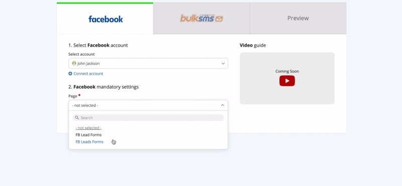 Facebook and BulkSMS integration | Select the page