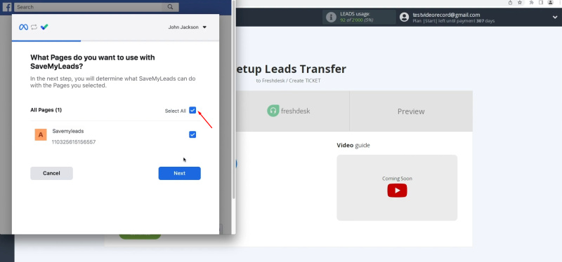 Facebook Lead Ads and Freshdesk integration | Select all pages
