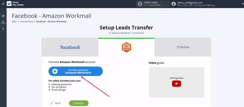 Facebook and Amazon WorkMail integration | Add a WorkMail account