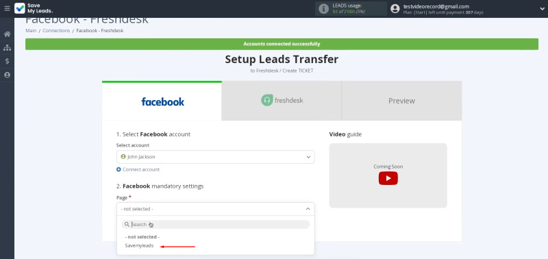 Facebook Lead Ads and Freshdesk integration | Select the advertising page