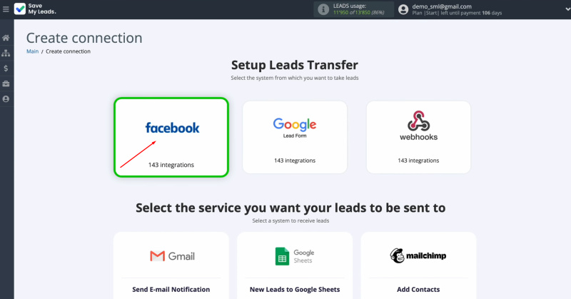 Facebook and HelpCrunch integration | Select a data source system