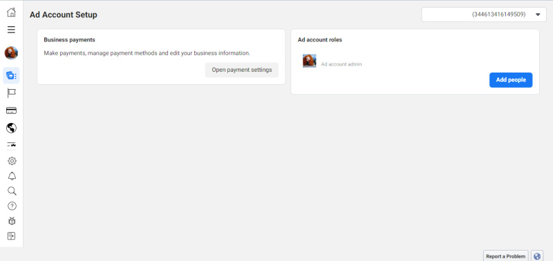 Facebook Ads Manager basic settings | Open payment settings