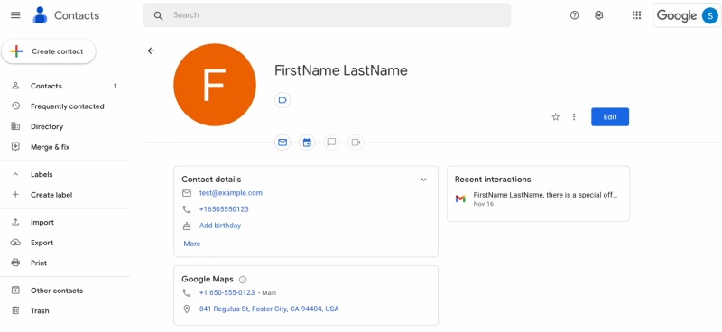 Go to Google Contacts and check the result