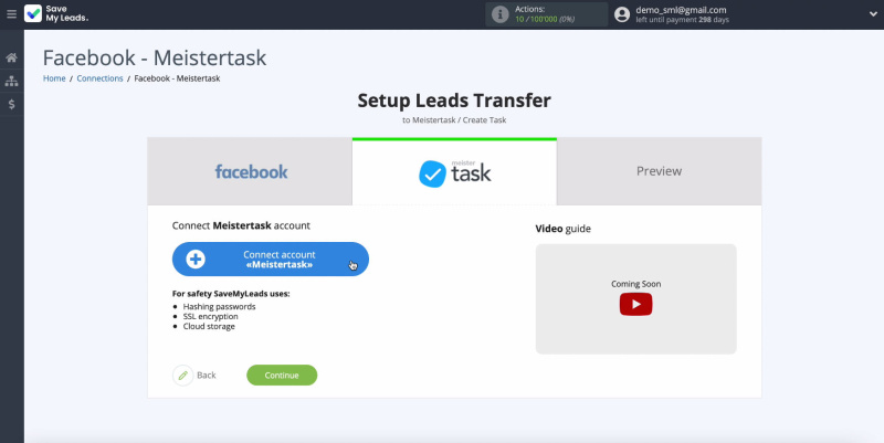 Click the Connect account Meistertask button account