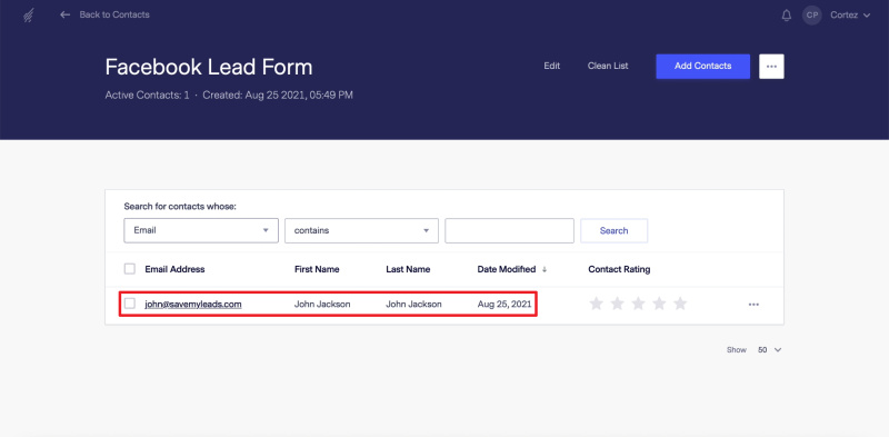 Facebook and Benchmark integration | Checking sent data