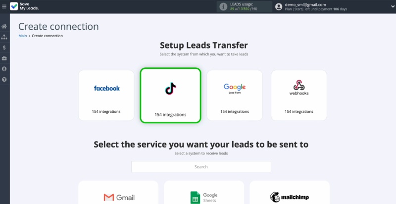 Select TikTok as the data source