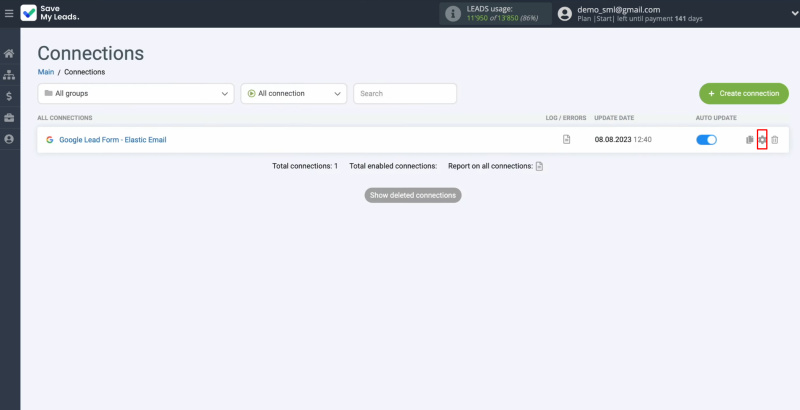 Google Lead Form and Elastic Email integration | Сlick on the gear icon