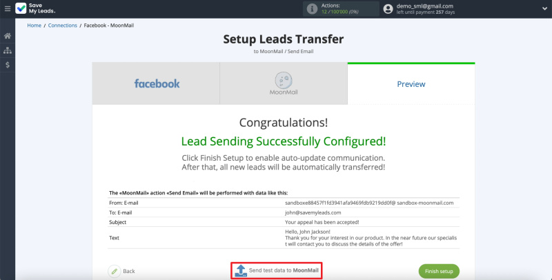 How to Set Up Auto-Send Messages to New Leads on Facebook via MoonMail | Sending data to MoonMail