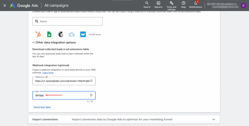 Google Ads Lead Form and Vbout integration | Insert this portion into the Key field