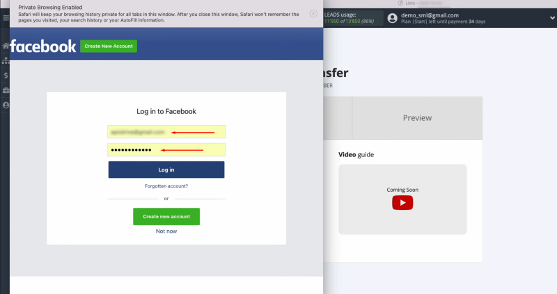 FeedBlitz and Facebook integration | Specify the login and password