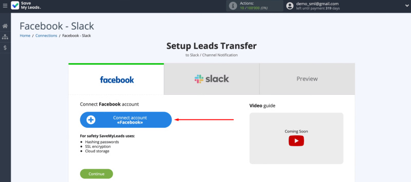 Facebook and Slack integration | Add FB account