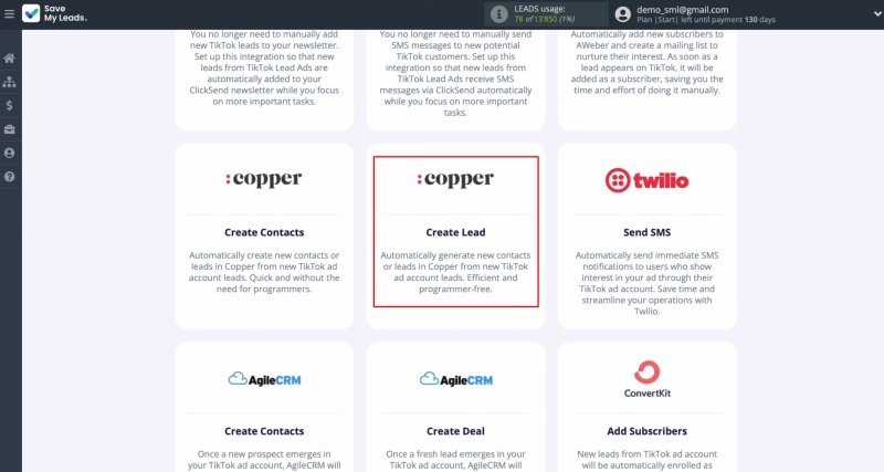 Select “Copper (Create Lead)”