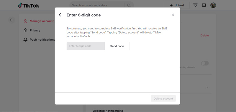 Deleting a TikTok Account | Enter code