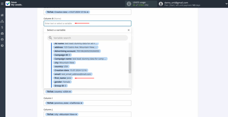 TikTok and Google Sheets integration | Assign variables from TikTok