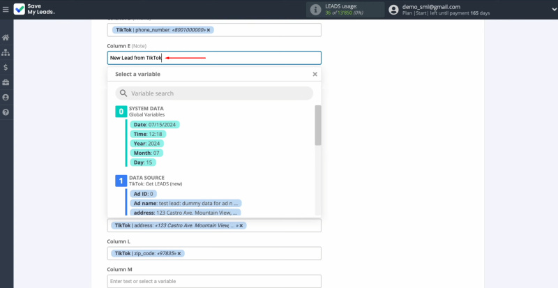 TikTok and Google Sheets integration | Enter data manually