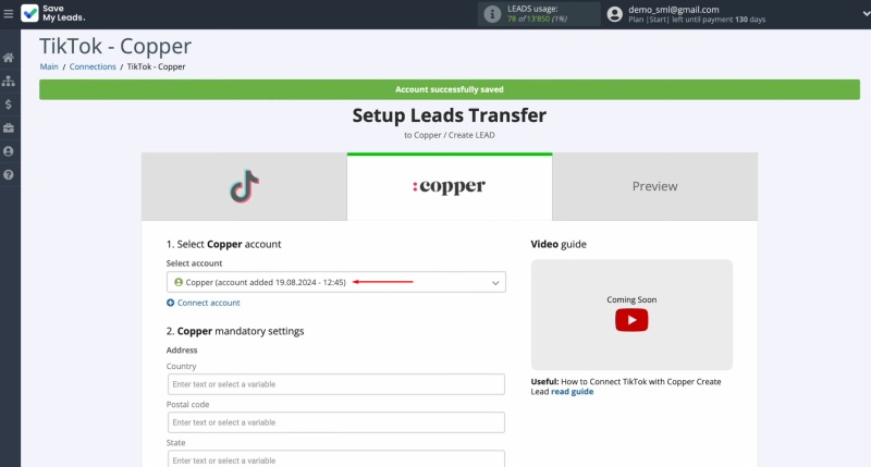 Select the connected account