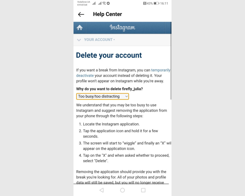 How to delete Instagram account | You will have to select the appropriate reason for deletion