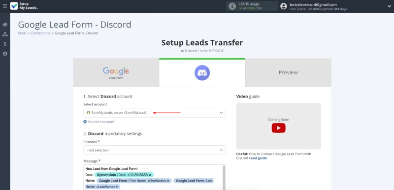 Select the connected Discord account