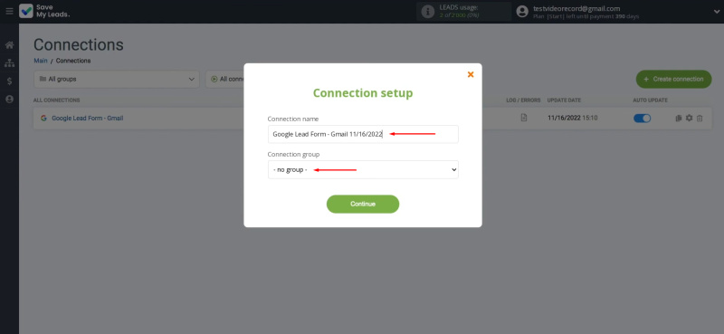 Google Lead Form and Gmail integration | Change the connection name and add it to a group