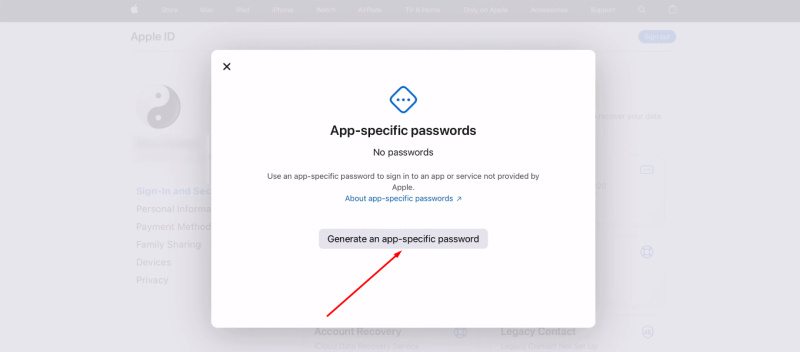 Facebook and iCloud integration | Click "Generate an app-specific password"