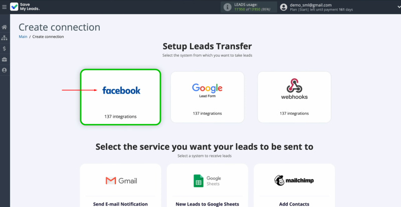 Instantly&nbsp;Facebook  integration | Select a data source system
