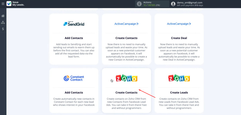 Facebook Lead Ads and Zoho CRM integration | Select Zoho Create Contacts