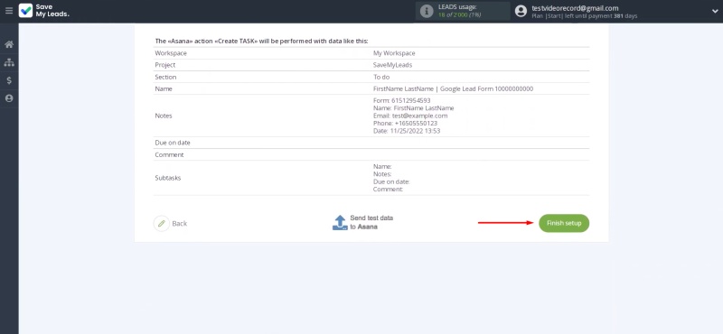 Click “Finish setup”