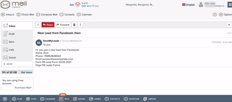 Facebook and INBOX.LV&nbsp;integration | Email in Inbox.lv