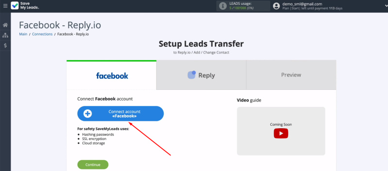Facebook and Reply integration | Connect Facebook account