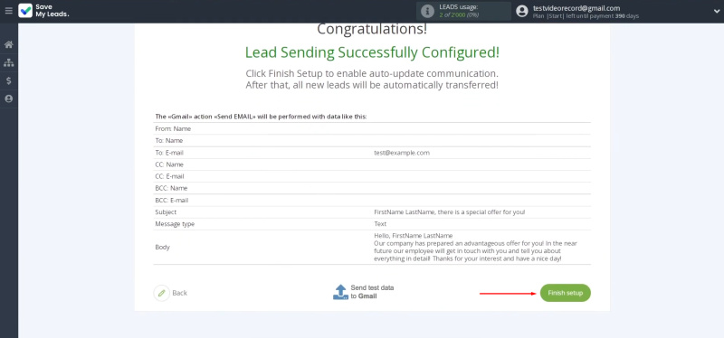 Google Lead Form and Gmail integration | Click “Finish setup” to enable the auto-update