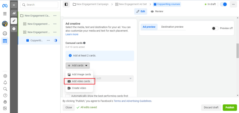 How to add videos to ads on Facebook | Add video cards