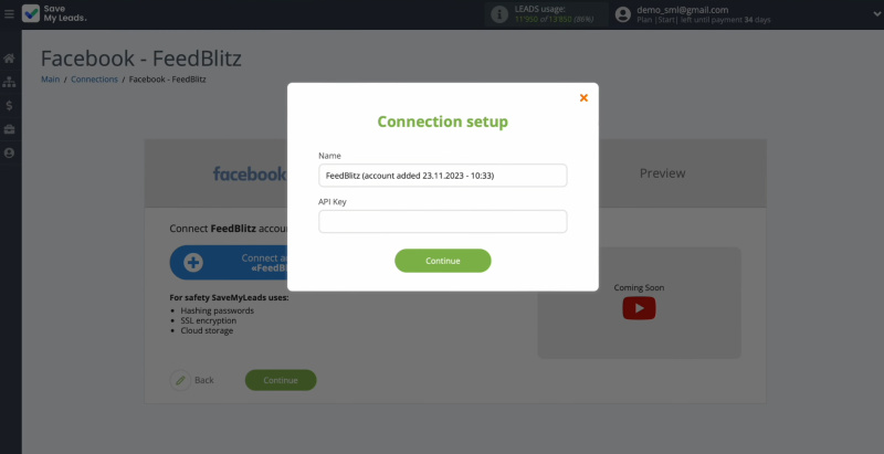 FeedBlitz and Facebook integration | Specify the API key