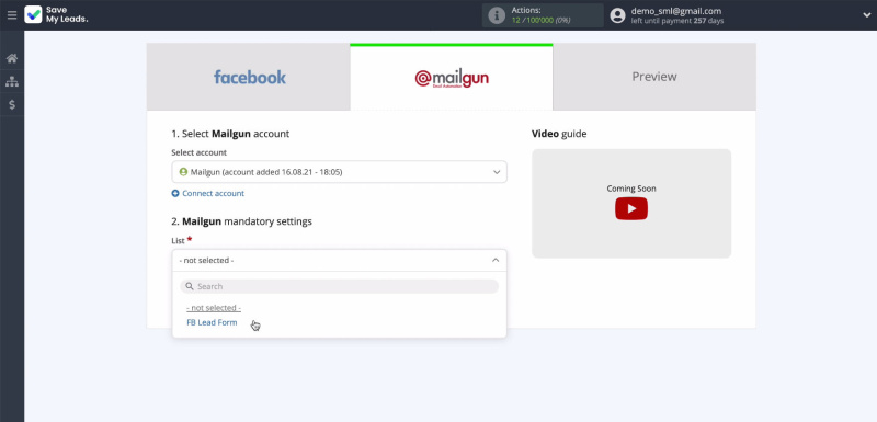 Facebook and Mailgun integration | Select List