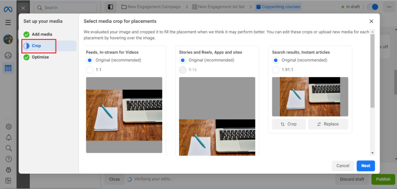 Adding images to Facebook ads | Crop function<br>