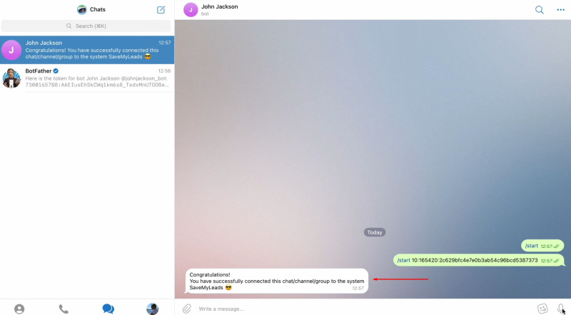 Facebook and Telegram integration | You receive a message about successful connection