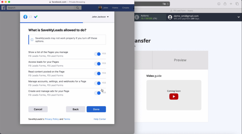Transfer leads from Facebook Lead Ads to Asana | Do not uncheck the checkboxes