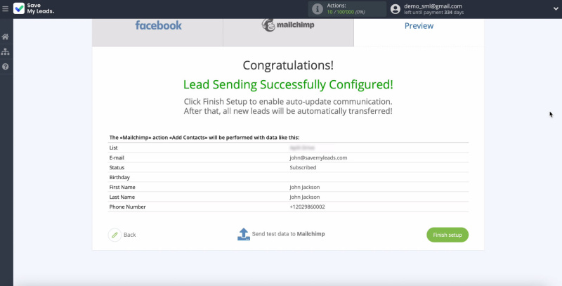 MailChimp and Facebook integration | Return to the system SaveMyLeads