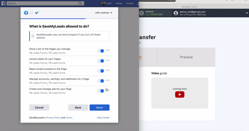 Facebook and BulkSMS integration | Do not uncheck the checkboxes
