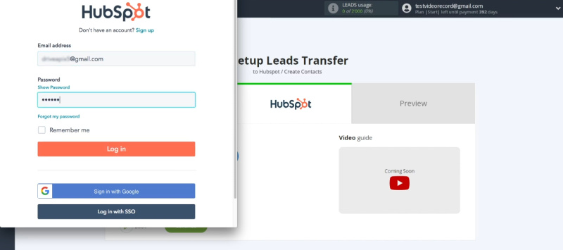 Facebook and HubSpot integration | Log in to HubSpot<br>