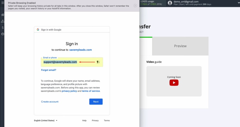 Specify the username of your Google account