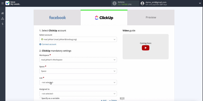 Facebook and ClickUp integration | Select List