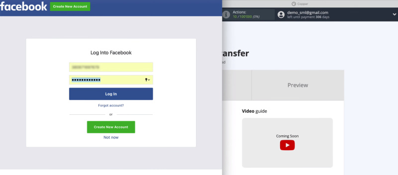 Facebook and Copper integration | Specify login and password